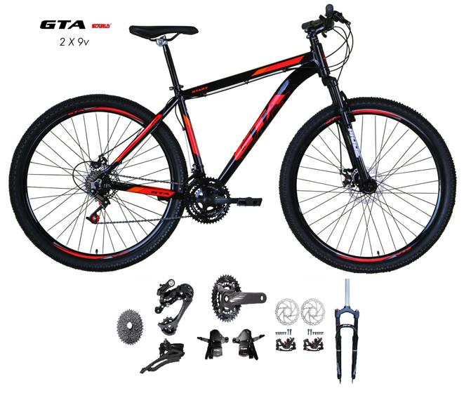 Imagem de Bicicleta Aro 29 GTA Start Kit 2x9 Gta Sunrun Freio Disco K7 11/36 Pedivela 24/38d Garfo com Trava - Preto/Vermelho