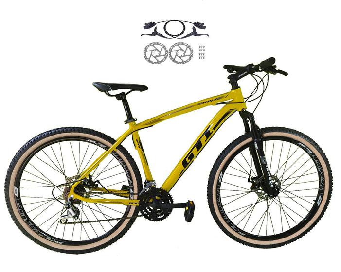 Imagem de Bicicleta Aro 29 Gti Roma 21v Freio a Disco Hidráulico Alumínio Garfo Suspensão com Pneu Faixa Bege - Amarelo