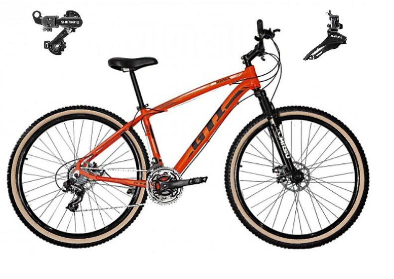 Imagem de Bicicleta Aro 29 Gti Roma Alumínio 21v Câmbios Shimano Freio a Disco com Pneu Faixa Bege - Laranja