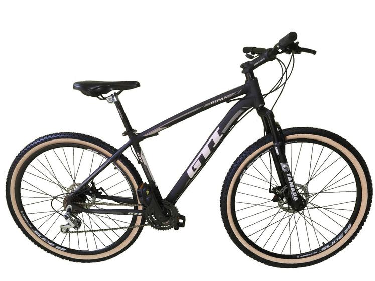 Imagem de Bicicleta Aro 29 Gti Roma Alumínio 21v Freio a Disco Garfo Suspensão com Pneu Faixa Bege - Preto/Cinza