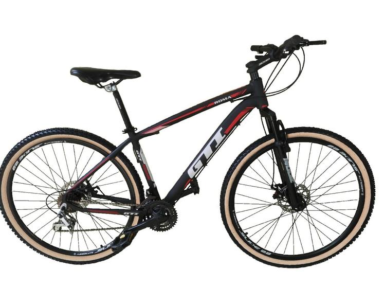 Imagem de Bicicleta Aro 29 Gti Roma Alumínio 21v Freio a Disco Garfo Suspensão Pneu com Faixa Bege - Preto/Vermelho