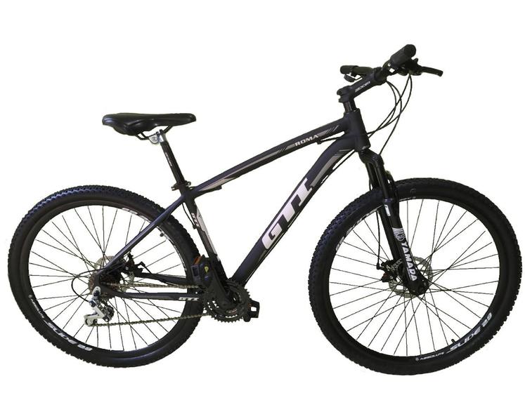 Imagem de Bicicleta Aro 29 GTI Roma Alumínio 21v Freio a Disco Hidráulico Garfo Suspensão Mountain Bike - Preto/Cinza - Tam. 17
