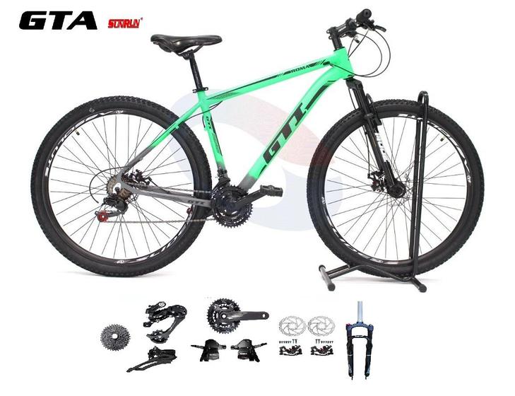 Imagem de Bicicleta Aro 29 GTI Roma Kit 2x9 Gta Sunrun Freio Disco K7 11/36 Pedivela 24/38d Garfo com Trava - Verde/Cenza