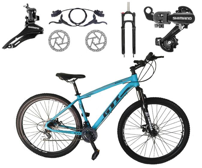 Imagem de Bicicleta Aro 29 GTI Roma Shimano 24v K7 Freio a Disco Hidráulico Garfo Com Trava - Azul