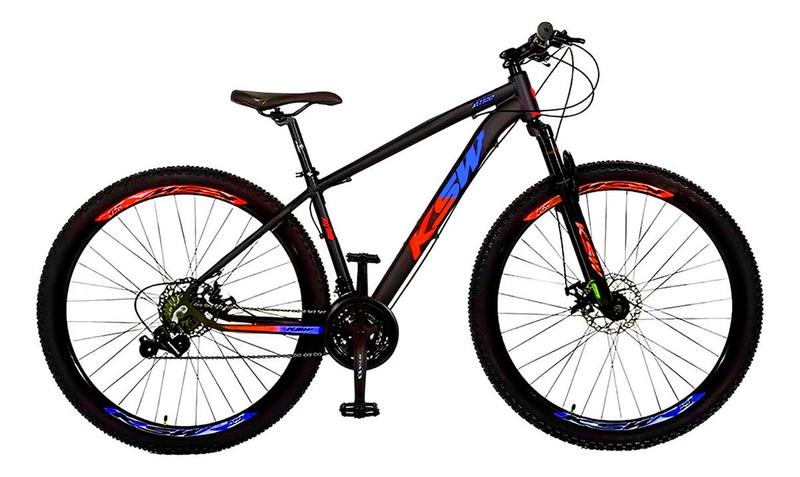 Imagem de Bicicleta Aro 29 Ksw Alumínio 21 Vel Câmbios Shimano (Preto, Vermelho e Azul Tamanho 15)