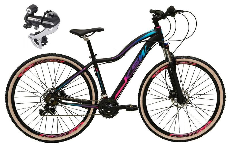 Imagem de Bicicleta Aro 29 Ksw Mwza 24v Câmbio Shimano Acera K7 Garfo Trava Freio a Disco - Preto/Pink/Azul