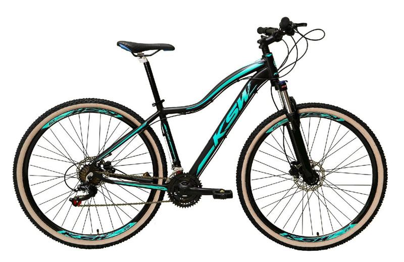 Imagem de Bicicleta Aro 29 Ksw Mwza 24v K7 Câmbios Shimano Freio Hidráulico Garfo com Trava Pneu Faixa Bege - Preto/Azul