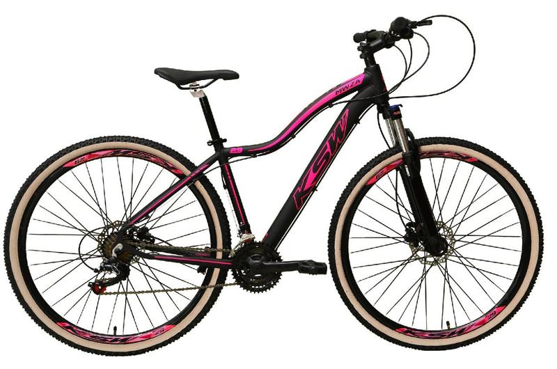 Imagem de Bicicleta Aro 29 Ksw Mwza 24v K7 Câmbios Shimano Freio Hidráulico Garfo com Trava Pneu Faixa Bege - Preto/Rosa