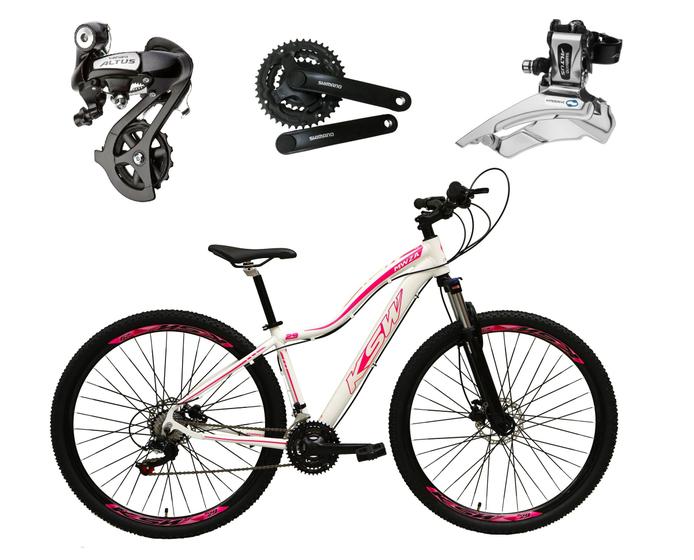 Imagem de Bicicleta aro 29 Ksw Mwza Feminina Altus 24V Freio a Disco Hidráulico Garfo com Trava - Branco/Rosa 