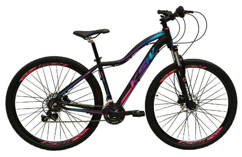 Imagem de Bicicleta Aro 29 Ksw Mwza Feminina Shimano 24v K7 Freio a Disco Hidráulico Garfo Com Trava - Preto/Pink/Azul