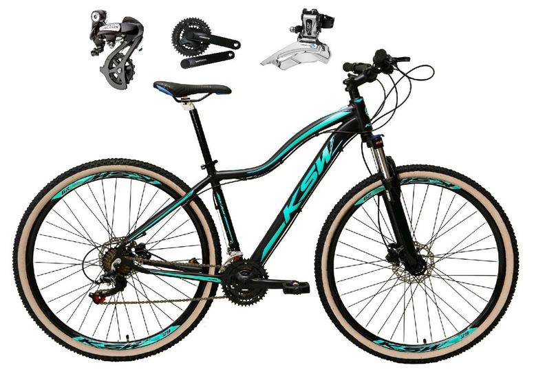 Imagem de Bicicleta aro 29 Ksw Mwza Shimano Altus 24V Freio a Disco Hidráulico Garfo com Trava Pneu com Faixa Bege - Preto/Azul