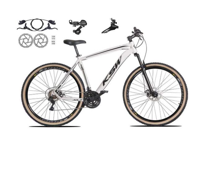 Imagem de Bicicleta aro 29 Ksw Xlt 24v Câmbios Shimano Freios Hidráulicos Garfo com Suspensão Pneu Faixa Bege - Branco