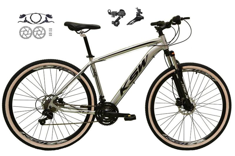 Imagem de Bicicleta aro 29 Ksw Xlt 24v Câmbios Shimano Freios Hidráulicos Garfo com Suspensão Pneu Faixa Bege - Prata/Preto