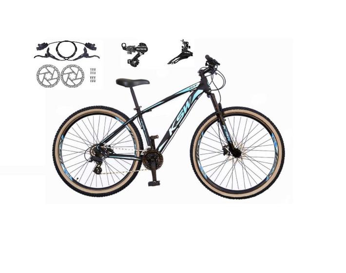 Imagem de Bicicleta aro 29 Ksw Xlt 24v Câmbios Shimano Freios Hidráulicos Garfo com Suspensão Pneu Faixa Bege - Preto/Azul