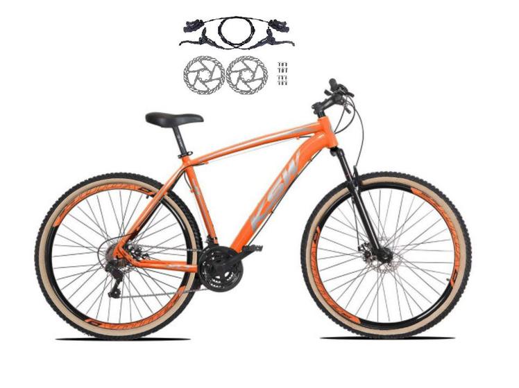 Imagem de Bicicleta Aro 29 Ksw Xlt 24v Freios a Disco Hidráulicos Garfo Suspensão Pneu com Faixa Bege - Laranja