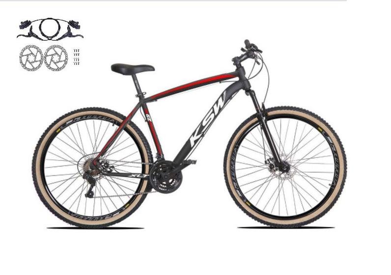 Imagem de Bicicleta Aro 29 Ksw Xlt 24v Freios a Disco Hidráulicos Garfo Suspensão Pneu com Faixa Bege - Preto/Vermelho/Branco