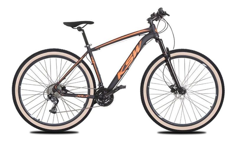 Imagem de Bicicleta Aro 29 Ksw Xlt 24v K7 Câmbios Shimano Freio Hidráulico Garfo com Trava Pneu Faixa Bege - Preto/Laranja