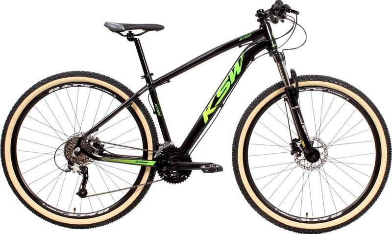 Imagem de Bicicleta Aro 29 Ksw Xlt 24v K7 Câmbios Shimano Freio Hidráulico Garfo com Trava Pneu Faixa Bege - Preto/Verde