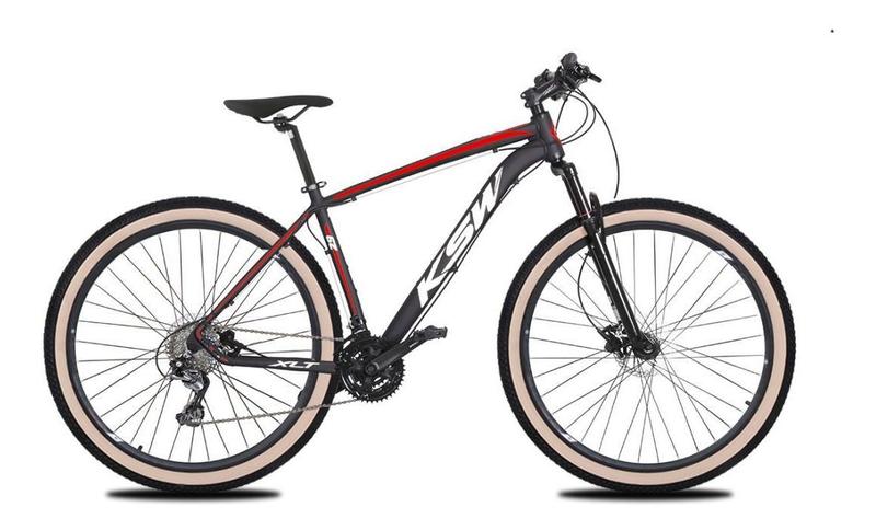 Imagem de Bicicleta Aro 29 Ksw Xlt 24v K7 Câmbios Shimano Freio Hidráulico Garfo com Trava Pneu Faixa Bege - Preto/Vermelho/Branco