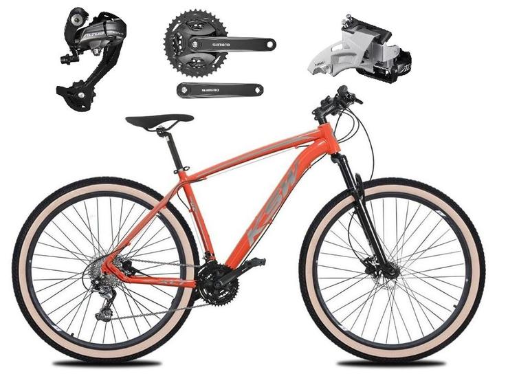 Imagem de Bicicleta Aro 29 Ksw Xlt 27v Câmbios Shimano Altus Freios Hidráulicos Garfo Com Trava Pneu Bege - Laranja