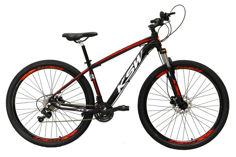 Imagem de Bicicleta aro 29 Ksw Xlt 27v Freio Disco Hidráulico Garfo Trava Preto com Vermelho e Branco Tam.17 Alumínio