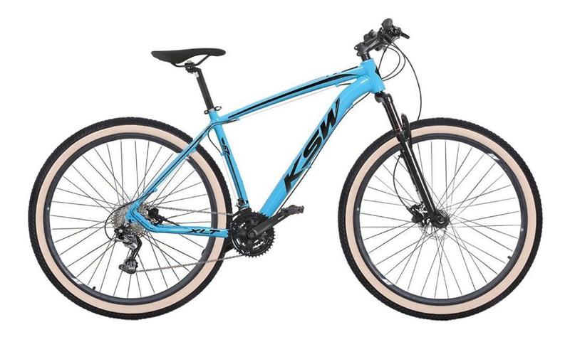 Imagem de Bicicleta Aro 29 Ksw Xlt 27v Freio Hidráulico K7 Garfo com Trava Pneu com Faixa Bege - Azul