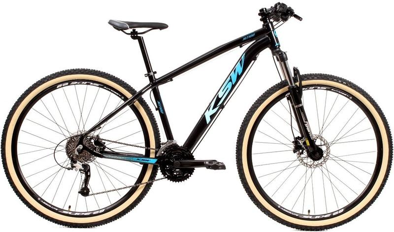 Imagem de Bicicleta Aro 29 Ksw Xlt 27v Freio Hidráulico K7 Garfo com Trava Pneu com Faixa Bege - Preto/Azul