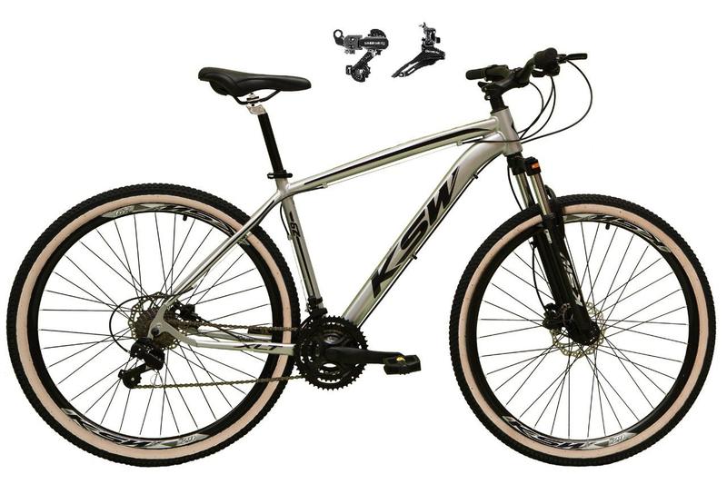 Imagem de Bicicleta Aro 29 Ksw Xlt Alumínio 24v Câmbios Shimano Freio a Disco Garfo Suspensão Pneus Faixa Bege - Prata