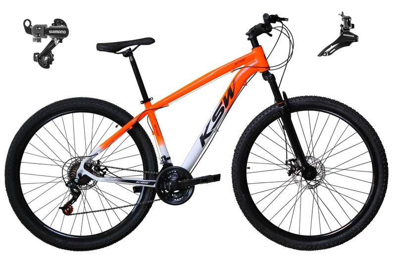 Imagem de Bicicleta Aro 29 Ksw Xlt Alumínio 24v Câmbios Shimano Garfo Suspensão - Laranja/Branco