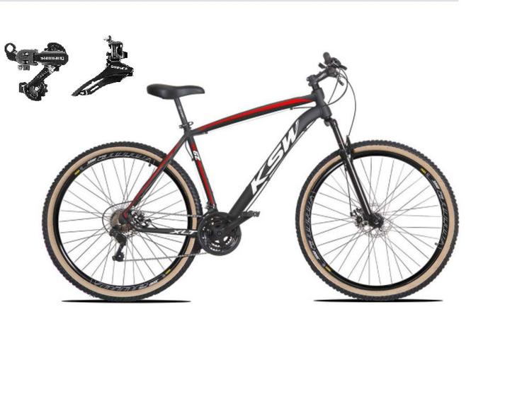 Imagem de Bicicleta Aro 29 Ksw Xlt Alumínio 24v Câmbios Shimano Garfo Suspensão Pneu com Faixa Bege - Preto/Vermelho/Branco