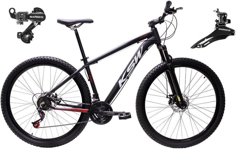Imagem de Bicicleta Aro 29 Ksw Xlt Alumínio 24v Câmbios Shimano Garfo Suspensão - Preto/Vermelho/Branco