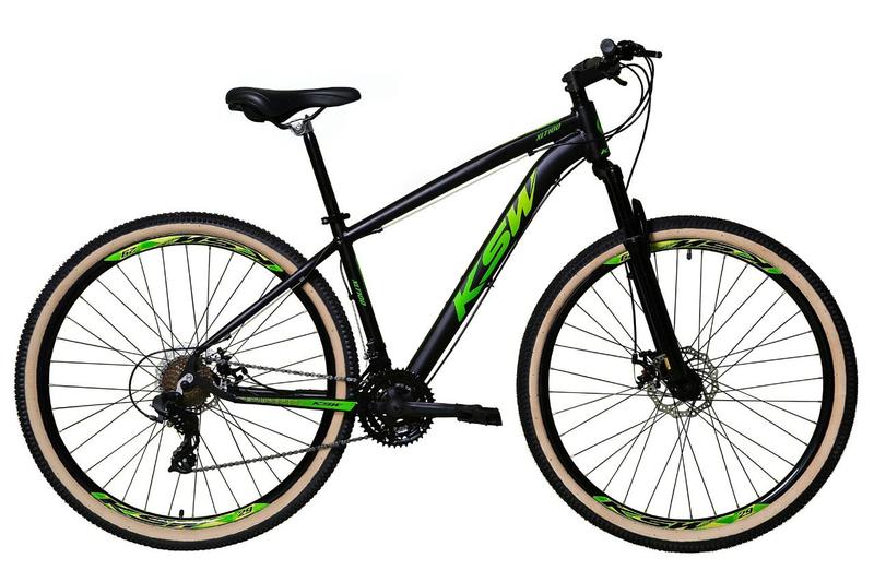 Imagem de Bicicleta Aro 29 Ksw Xlt Alumínio 27v Freio a Disco Mecânico Garfo com Suspensão Pneu com Faixa Bege - Preto/Verde