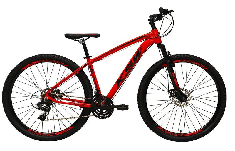 Imagem de Bicicleta Aro 29 Ksw Xlt Alumínio 27v K7 Freio a Disco Mecânico Garfo com Suspensão - Vermelho