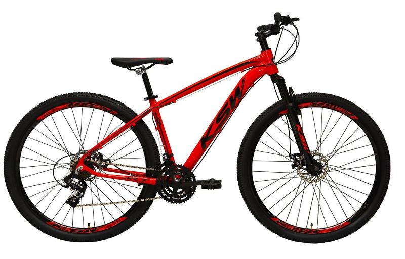 Imagem de Bicicleta Aro 29 Ksw Xlt Alumínio 27v K7 Freio a Disco Mecânico Garfo com Suspensão - Vermelho