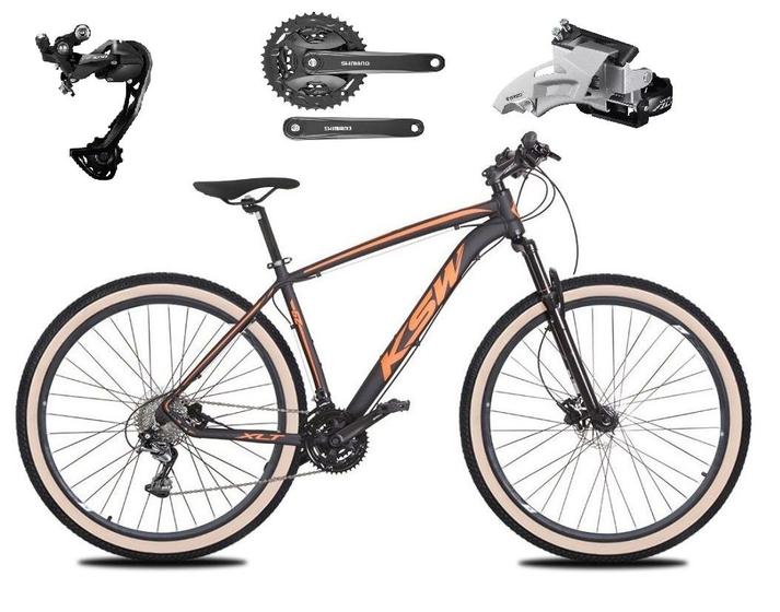 Imagem de Bicicleta Aro 29 Ksw Xlt Alumínio Câmbio Traseiro Shimano Alívio e Altus 27v Freio Hidráulico Garfo Com Trava Pneu com Faixa Bege - Preto/Laranja