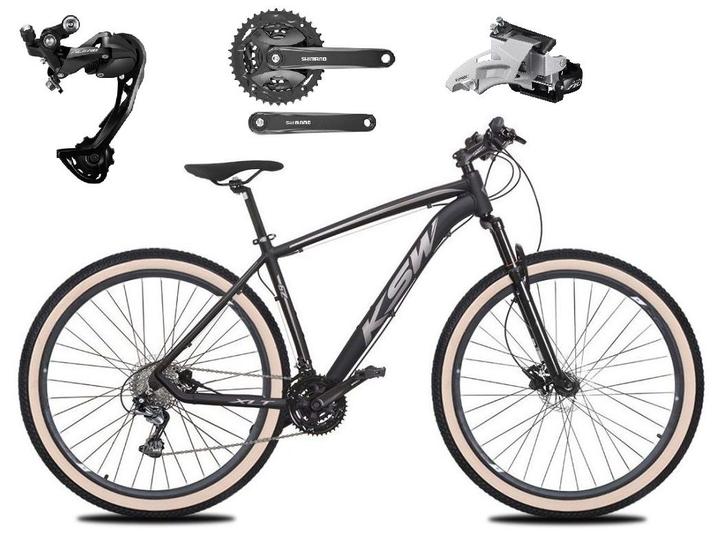 Imagem de Bicicleta Aro 29 Ksw Xlt Alumínio Câmbio Traseiro Shimano Alívio e Altus 27v Freio Hidráulico Garfo Com Trava Pneu com Faixa Bege - Preto/Prata