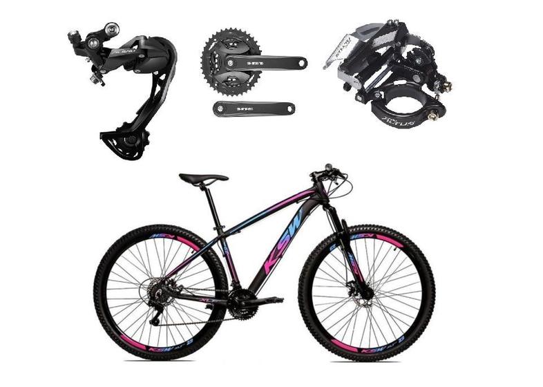 Imagem de Bicicleta Aro 29 Ksw Xlt Alumínio Câmbio Traseiro Shimano Alívio e Altus 27v Freio Hidráulico Garfo Com Trava - Preto/Pink/Azul - Tam. 15