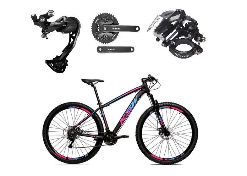 Imagem de Bicicleta Aro 29 Ksw Xlt Alumínio Câmbio Traseiro Shimano Alívio e Altus 27v Freio Hidráulico Garfo Com Trava - Preto/Pink/Azul - Tam. 17