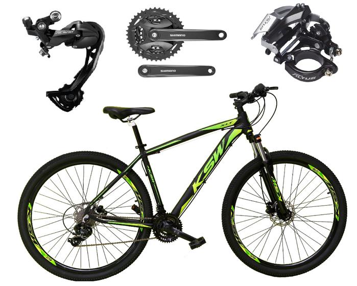 Imagem de Bicicleta Aro 29 Ksw Xlt Alumínio Câmbio Traseiro Shimano Alívio e Altus 27v Freio Hidráulico Garfo Com Trava - Preto/Verde