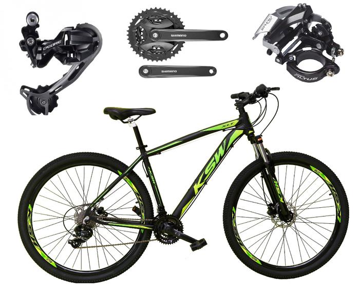 Imagem de Bicicleta Aro 29 Ksw Xlt Alumínio Câmbio Traseiro Shimano Deore e Altus 27v Freio Hidráulico Garfo Com Trava - Preto/Verde