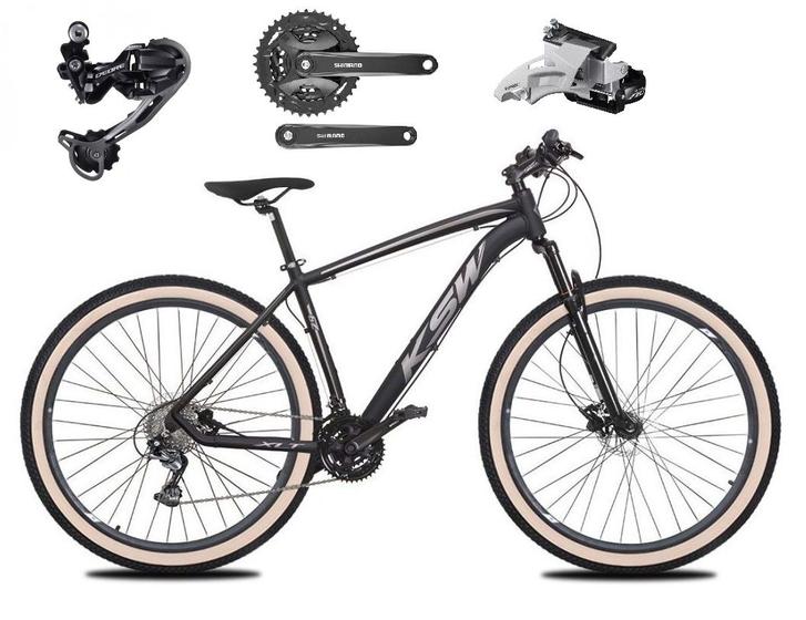 Imagem de Bicicleta Aro 29 Ksw Xlt Câmbio Traseiro Shimano Deore e Altus 27v Freio Hidráulico Garfo Com Trava Pneu Faixa Bege - Preto/Prata