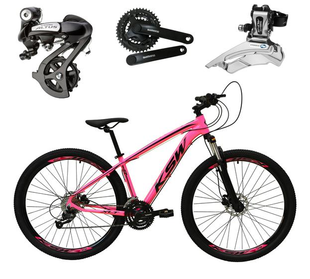 Imagem de Bicicleta Aro 29 Ksw Xlt Câmbios Shimano Altus 24v K7 Alumínio Freios Hidráulicos Garfo Com Trava Rosa Chiclete Tam. 17