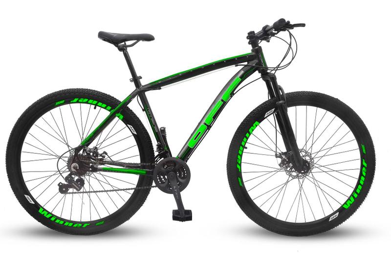 Bicicleta Aro 29 Off Alumínio Disco Suspensão Preto/Verde Shimano Quadro 19 Menor preço em Bicicleta Aro 29 Off Alumínio Disco Suspensão Preto/Verde Shimano Quadro 19