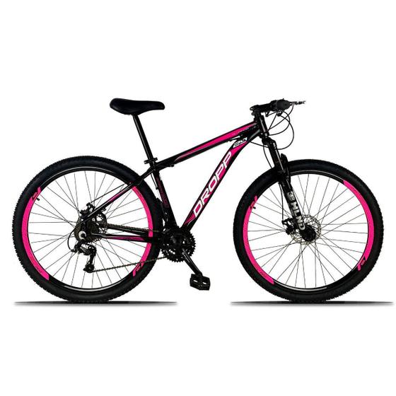 Imagem de Bicicleta Aro 29 Quadro 21 Freio a Disco Mecânico 21 Marchas Alumínio Preto Rosa - Dropp