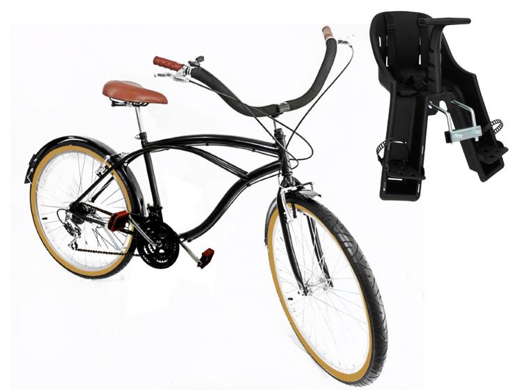 Imagem de Bicicleta Caiçara masculino aro 26 18v com cadeirinha Preto