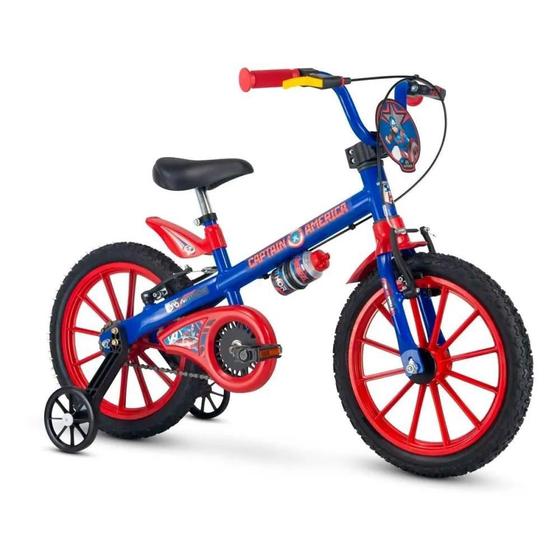 Bicicleta Nathor Capitão América Aro 16 Rígida 1 Marcha - Azul/vermelho