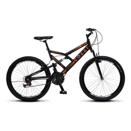 Bicicleta Colli GPS Freio V-brake Trocador na Luva Preta/Laranja Aro 26 Aero 36 Raias 21 V 148_11D Menor preço em Bicicleta Colli GPS Freio V-brake Trocador na Luva Preta/Laranja Aro 26 Aero 36 Raias 21 V 148_11D