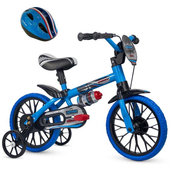 Imagem de Bicicleta com Rodinha Aro 12 Infantil Menino Com Capacete Veloz