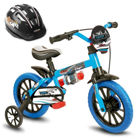 Imagem de Bicicleta com Rodinha Infantil Veloz Aro 12 para Menino Capacete Preto Nathor