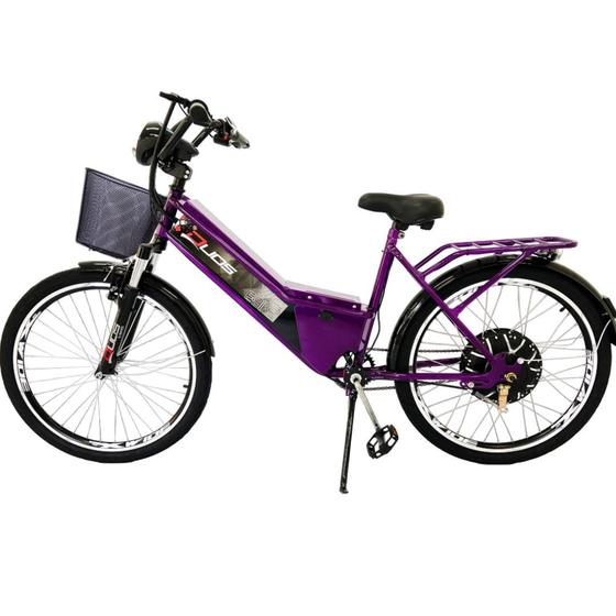 Bicicleta Elétrica Confort 800W 48V 15Ah Violeta com Cestinha Menor preço em Bicicleta Elétrica Confort 800W 48V 15Ah Violeta com Cestinha